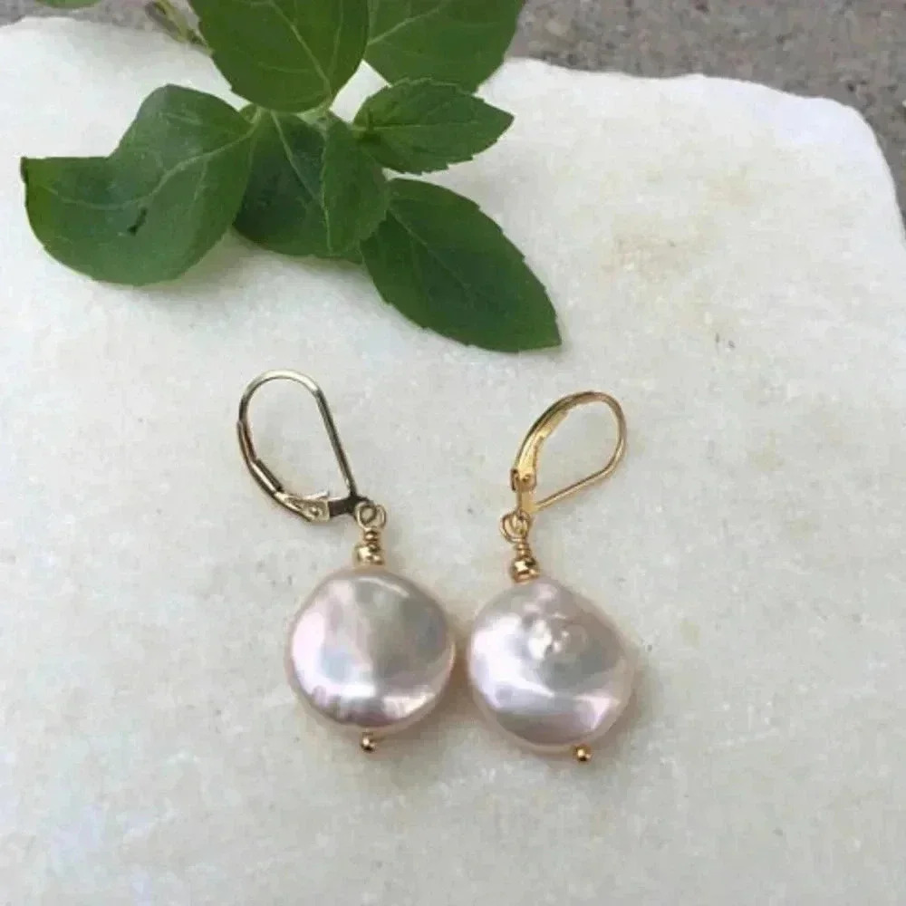Peach Color Pearls, Coin Shape Earrings, Natural Color Pearls,June Birthdays